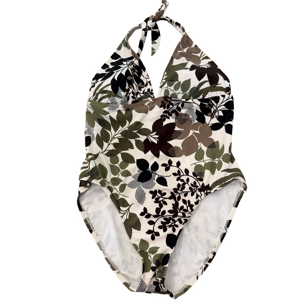 Catalina Women's‎ Floral Halter One Piece Swimsuit Olive Brown White XL 16-18
